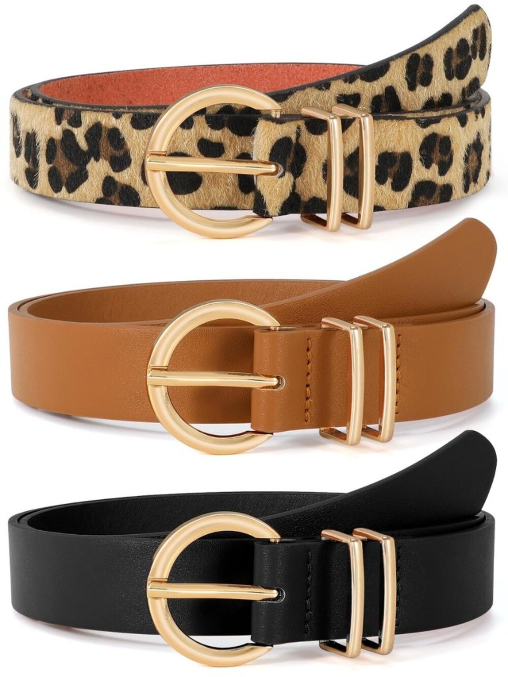 3 Pack Women's Leather Belts for Jeans Dresses Ladies Waist Belt with Fashion